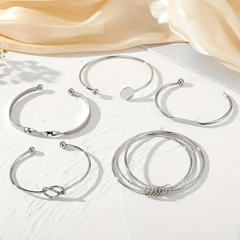 5pcs/Set Bracelets Set Minimalist Geometric Circular Knot Opening Bracelet Set, Knot Design - An Excellent Choice for Mother's Day, Valentine's Day, Wedding Anniversary, Birthday Gifts
