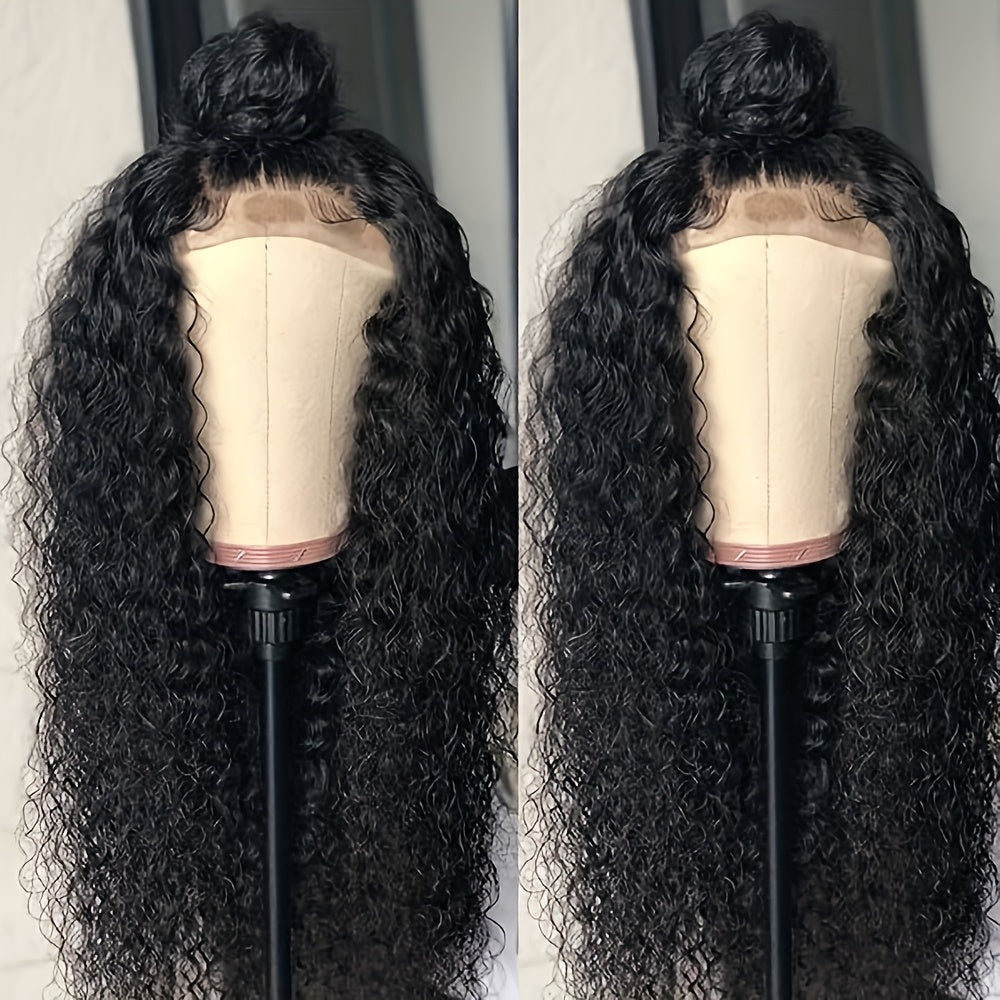 Glueless Long Loose Curly Lace Front Wig - Natural Black, Pre-Plucked 13x4 Free Part, Heat Resistant Synthetic Hair, 24" with Adjustable Straps & Combs for Women, Perfect for Daily Wear, Parties, Weddings & Special Occasions