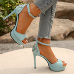 Elegant Rose Embellished White Ankle Strap Open Toe Stiletto High Heels for Women, Sexy Party Banquet Dress Shoes, T-Stage Show Elegant Pumps with Buckle Closure, All-Season Solid Color Man-Made Upper & Inner, TPU Sole, Stile