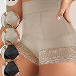 QUASTI 4-Pack High Waisted Women'S Panties, Breathable Knit with Lace Trim, Mid-Level Support, Striped Pattern, Romantic Style, Tummy Tuck Waist Shaping Underwear