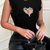 Women's Sexy Sleeveless Knit T-Shirt with Sparkling Heart Cutout Design - Stretchy Polyester-Spandex Blend, Lightweight 230gsm, Machine Washable for Spring Summer Fall Casual & Party Wear