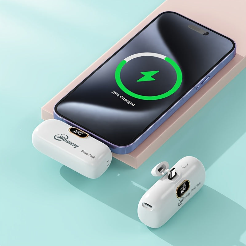 [Winsway Portable Charger] Winsway 5000mAh Mini Portable Charger Power Bank - Type-C Mobile Phone Power Bank with LED Digital Display - Compatible with iPhone 16/15/15 Plus/15 Pro/15 Pro Max/Android/Samsung/etc