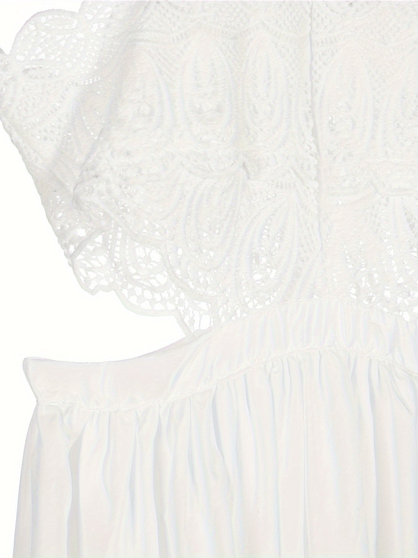 Women Hollow Out Lace Halter Dress, Crochet High Waist Pleated Maxi Dress Wedding Party Dress