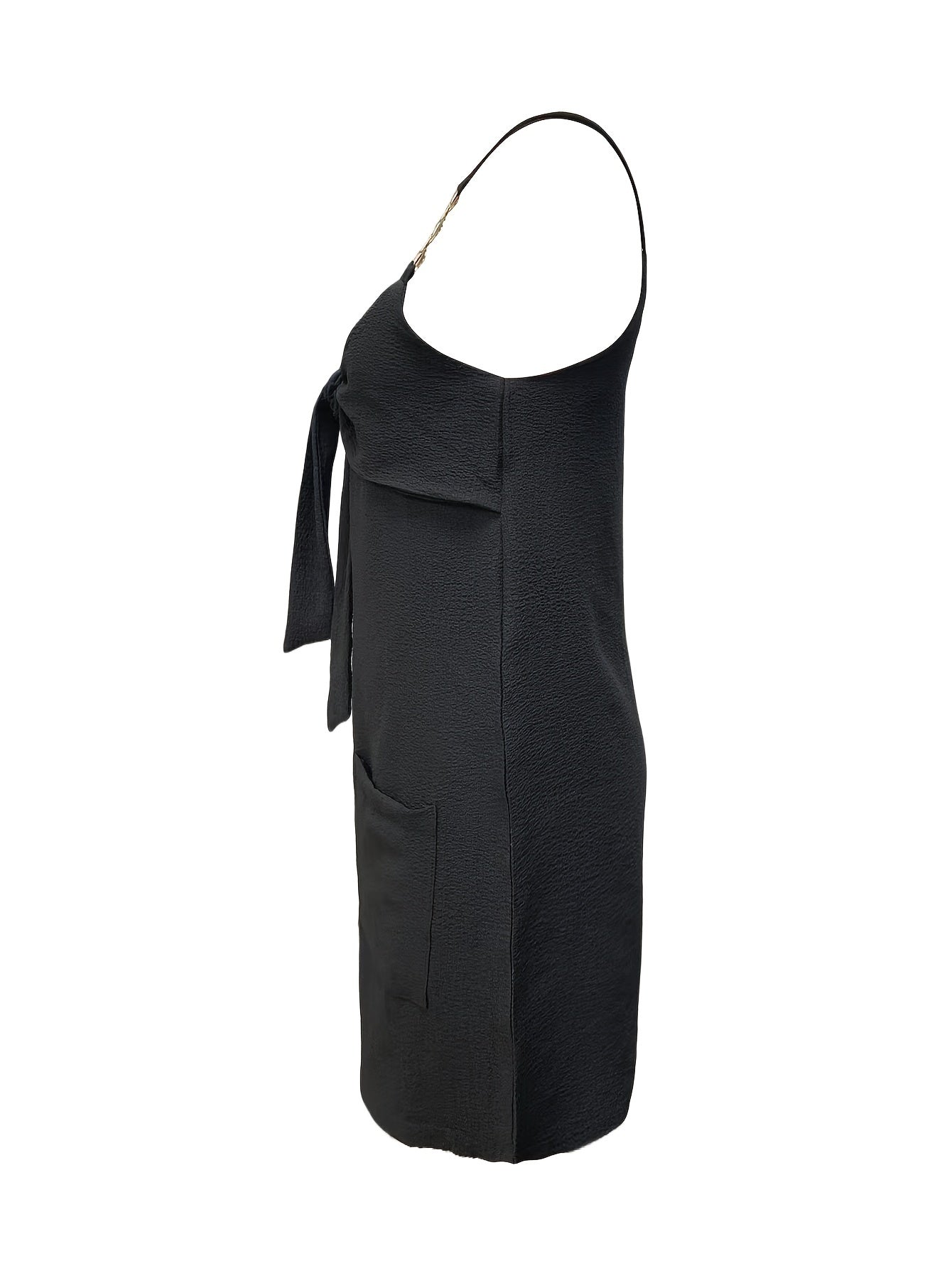 Vibrant Solid Color Polyester Elegant Vest Romper Jumpsuit - Sleeveless Collarless Chain Strap Design, Dual Pockets, No Elasticity, Woven, Perfect for Summer - Womens Casual Clothing