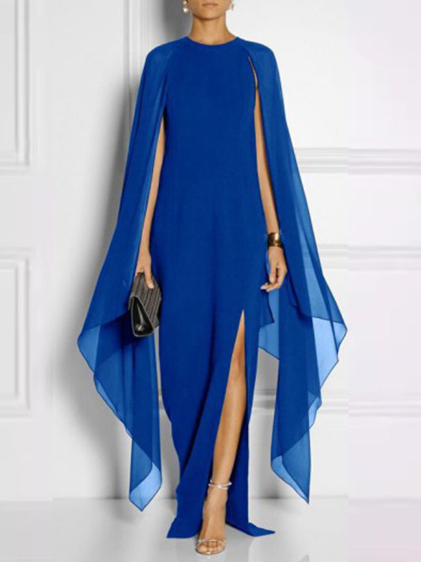4pcs Women's Plus Size Chiffon Evening Gown Long Sleeve Floor-Length Dress - Solid Color Fitted Top & Flowy Skirt, Machine Washable Wedding Bridesmaid Gown for Formal Parties & Galas, Wedding Dresses, Plus Size Event Wear, El