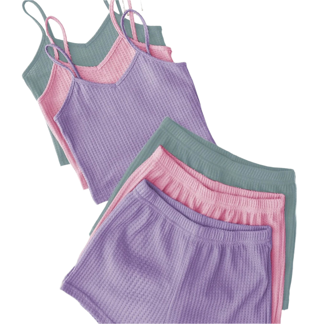 3-Pack Women's Lounge Sets – V-Neck Cami Tops & Elastic Waist Shorts, Backless Solid Color Two-Piece Outfits for Everyday Comfort
