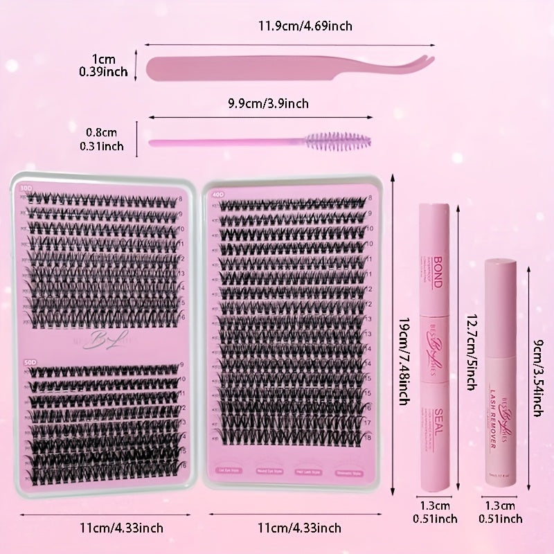Multi-Style Lash Book Kit - Natural & Fluffy Mix Length Individual Lashes with Tweezer, Bond & Seal, Remover, Comfortable Wear At Home, Beginner-Friendly, Wispy, Dramatic Volume Lash Book Set Perfect Valentine's Day Gifts