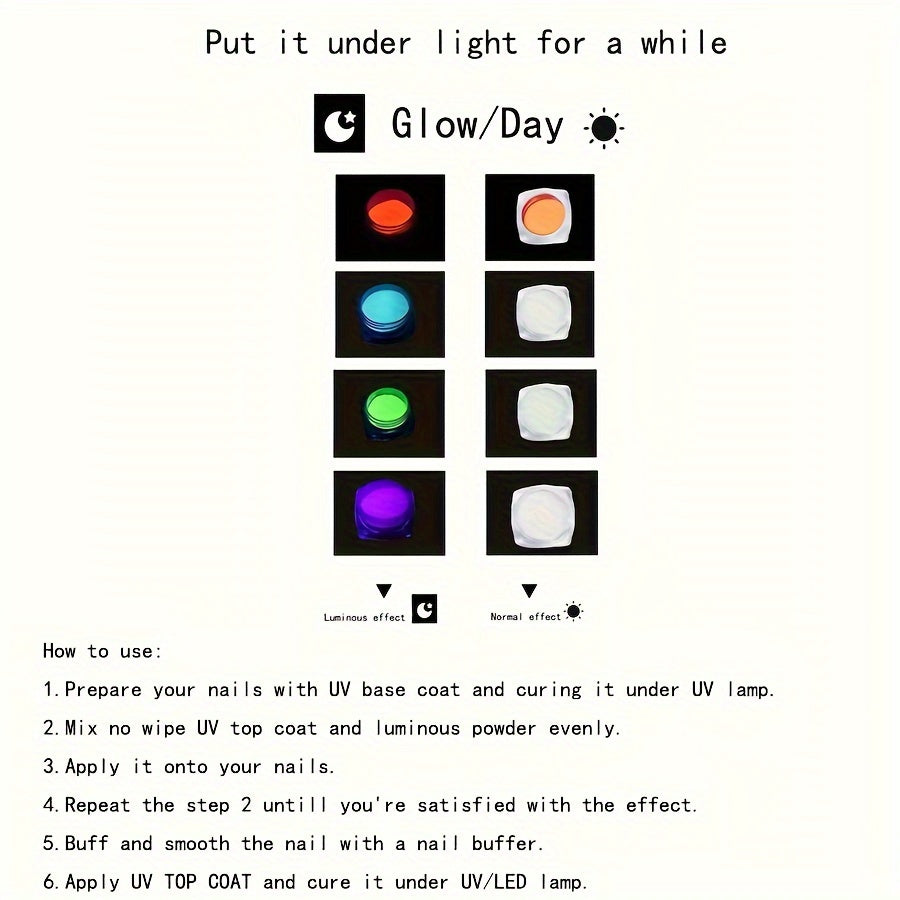 1 Box Neon Phosphor Powder Nail Glitter Powder 10 Colors Dust Luminous Pigment Fluorescent Powder Nail Glitters Glow in the Dark