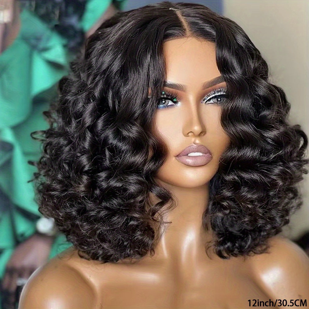Glueless Short Bob Wig Human Hair - Pre-Plucked 13x4 HD Lace Front, Loose Deep Wave 250% Density, Natural Color with Elastic Band, Ready to Wear for, Short Hair Wigs, Everyday Hairpiece, Elegant Hairpiece