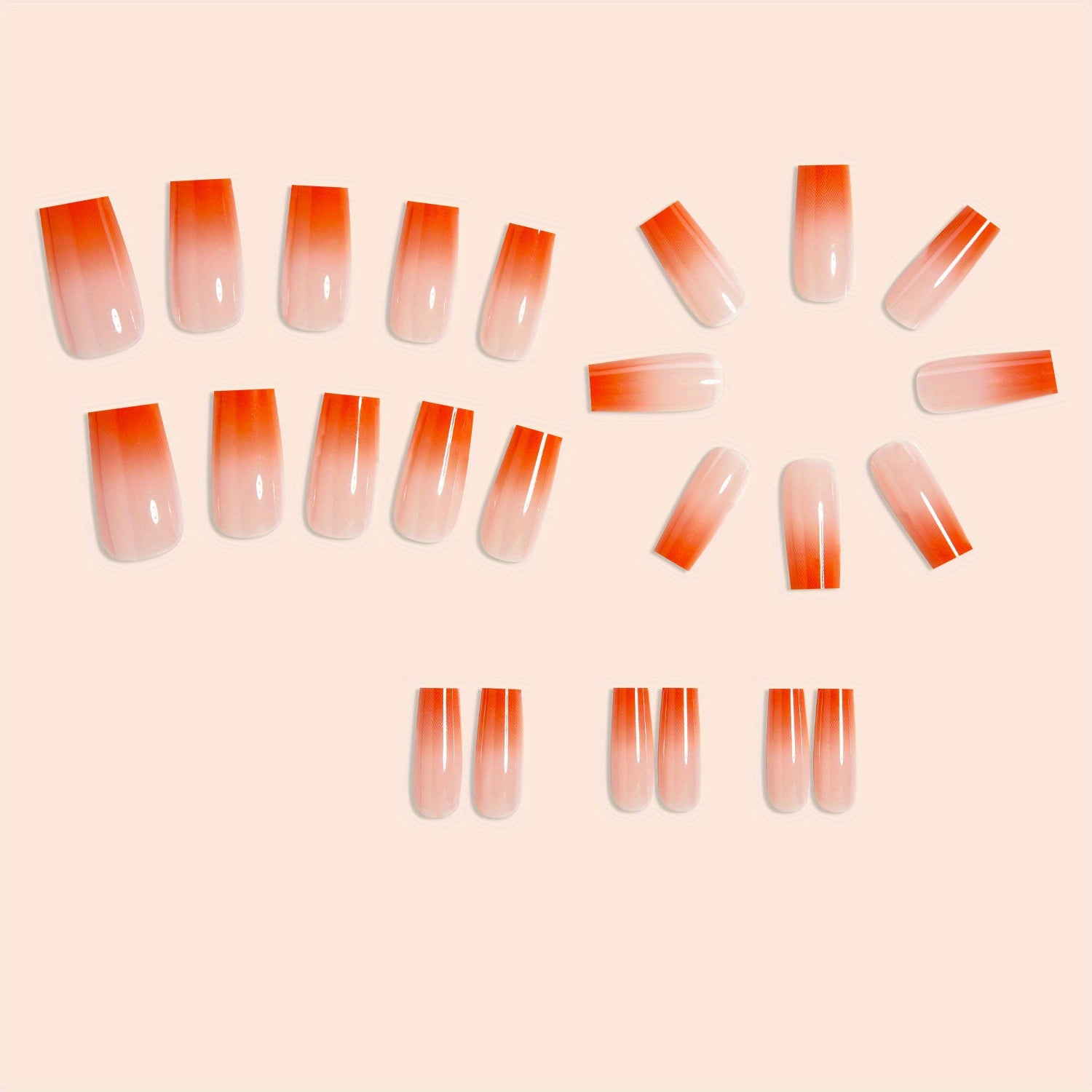 A Set of 24 Orange Gradient French Fake Nails, Perfect for DIY Valentine'S Day Gifts, Featuring Yellow Wearable Nails Suitable for Women And Girls. This Removable Press-On Nail Kit Comes with Jelly Glue And a File.