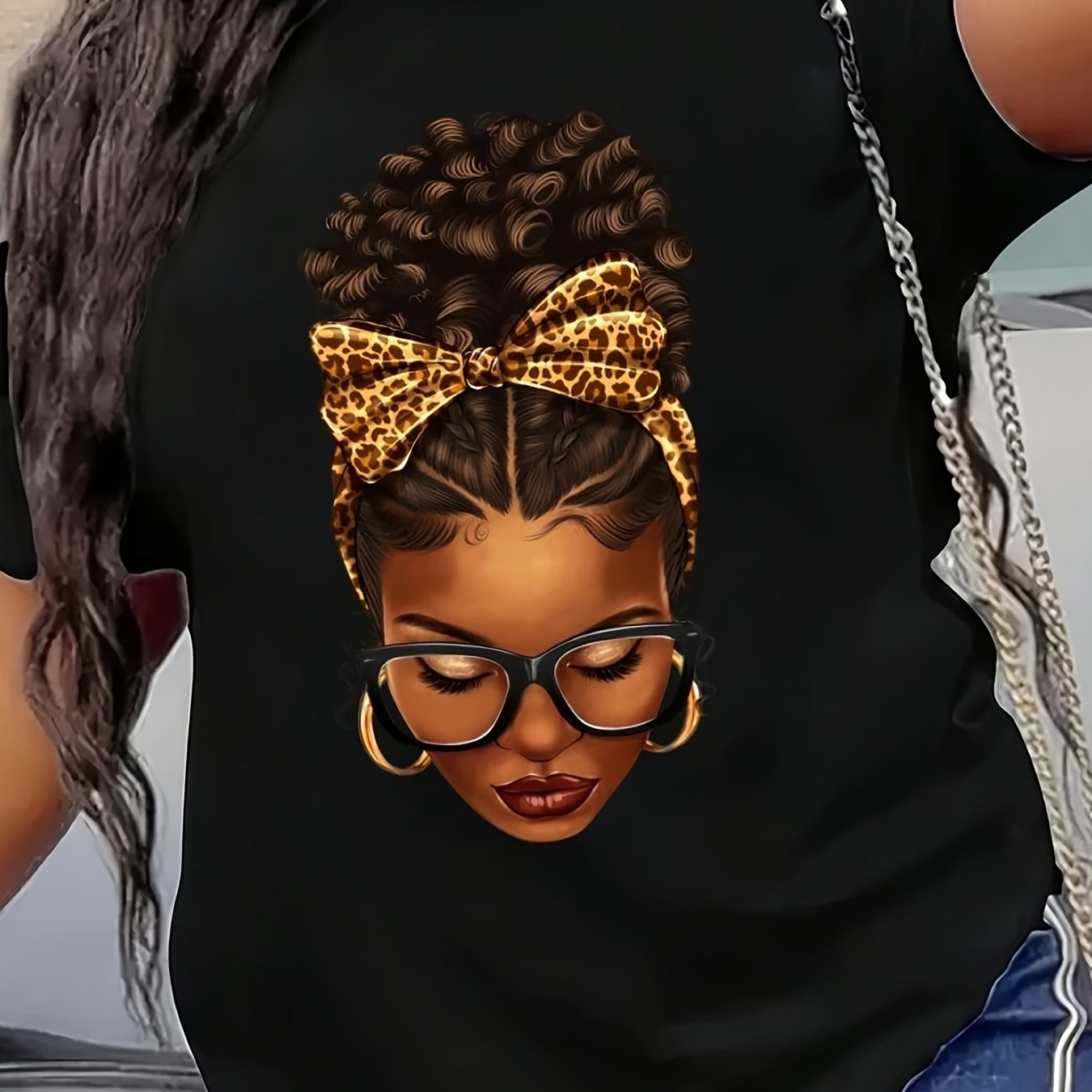 Figure Print Short Sleeve T-shirt, Casual Crew Neck Top For Spring & Summer, Women's Clothing