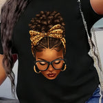 Figure Print Short Sleeve T-shirt, Casual Crew Neck Top For Spring & Summer, Women's Clothing