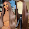 250% Density Silk Straight Wigs 100% Brazilian Human Hair 13*6 HD Transparent Lace Deep Parting Pre Plucked Natural Hairline Chocolate Brown Straight Human Hair #4 Color Wig Suitable For All Women