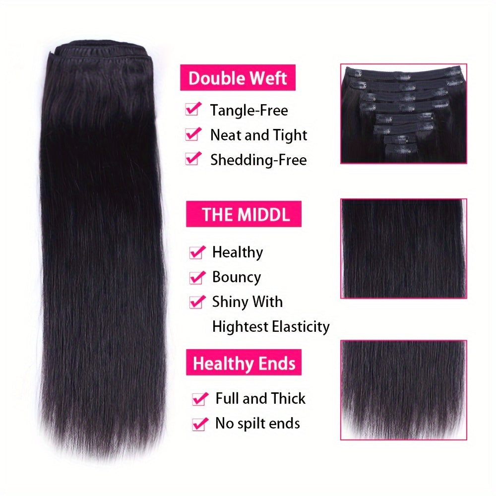 Straight Real Human Hair Clip In Hair Extensions 100% Unprocessed Virgin Human Hair Clip In Seamless Real Human Hair Clips Hair Accessories 8Pcs/Set With 18 Clips 120g