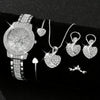6pcs/set Women's Luxury Rhinestone Quartz Watch Shiny Golden Fashion Analog Wrist Watch & Jewelry Set, Gift For Mom Her
