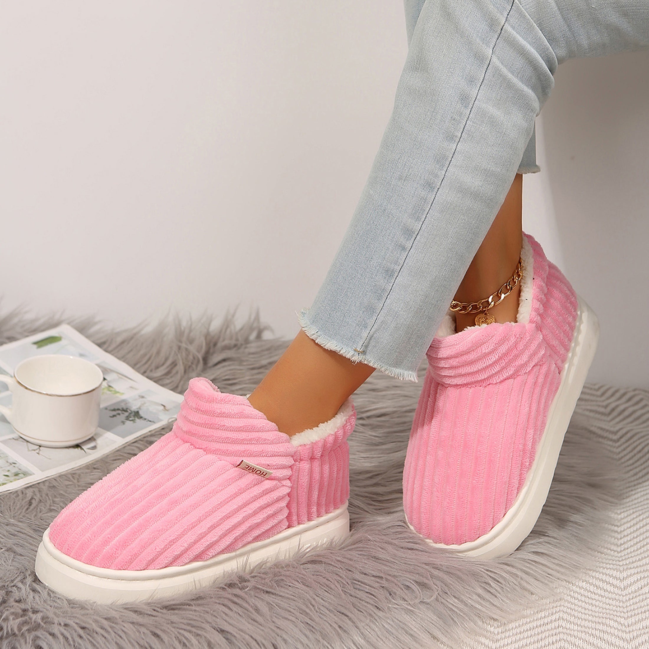 [Fast Deliver]Cozy Flannel Womens Winter Slippers - Ultra Warm, Non-Slip, Plush Comfortable Shoes For Indoor And Outdoor Use With Soft Fabric Insole, TPR Sole And Solid Color Design