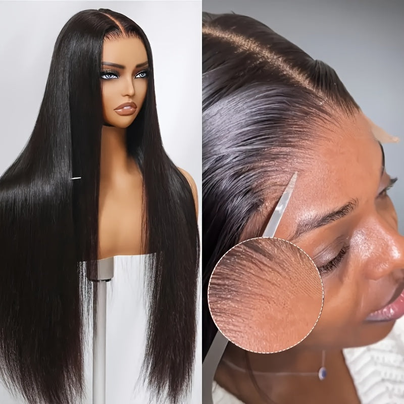 4X4 HD Lace Closure Wig - 100% Human Hair, No Glue Needed, Pre-Plucked Straight Hair, 200% Density, Elegant Style for Women, Perfect for Role-Playing And Casual Attire, Everyday Hairpiece | Natural Appearance | Natural Textur