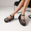 1 Pair Women's High-Heel Sandals with Thick Rubber Sole, Black Synthetic Cover Open-Toe Buckle Strap Shoes for Casual & Formal Outfits, Casual Outdoor Footwear | Edgy Chic Style | Synthetic Cover Shoes, Chunky Heel Sandals