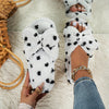 Women's Casual Polka Dot Pattern Slippers with Cute Bow, Comfortable Warm Plush Indoor House Shoes, Fabric Upper/Inner, EVA Sole, Hand Washable - Spring/Fall Season, House Slippers