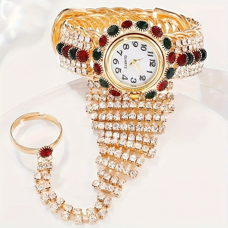 Glittering Elegance, Elegant Women's Quartz Watch - Luxury Rhinestone, Fashion Analog Display with Timer Function, Zinc Alloy Band - Perfect Gift for Valentine's Day & Easter