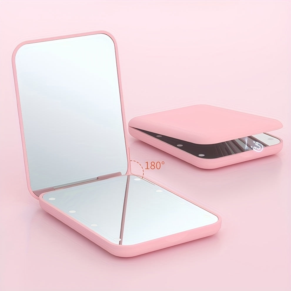 [LED Travel Makeup Mirror] Compact, Double-Sided, 1X/3x Magnified LED Mini Travel Makeup Mirror - Portable, Folding, Hand-Held, Small Lighting, Unscented, Plastic Surface, Non-Rechargeable Button Battery (Diameter≥20mm) Pow
