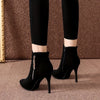 Elegant Black High-Heel Ankle Boots for Women, Pointed Toe Stiletto Dress Booties with Side Zip Closure, Comfortable Fashionable Flannel Upper for Parties, Weddings, and Everyday Wear - Fall Season