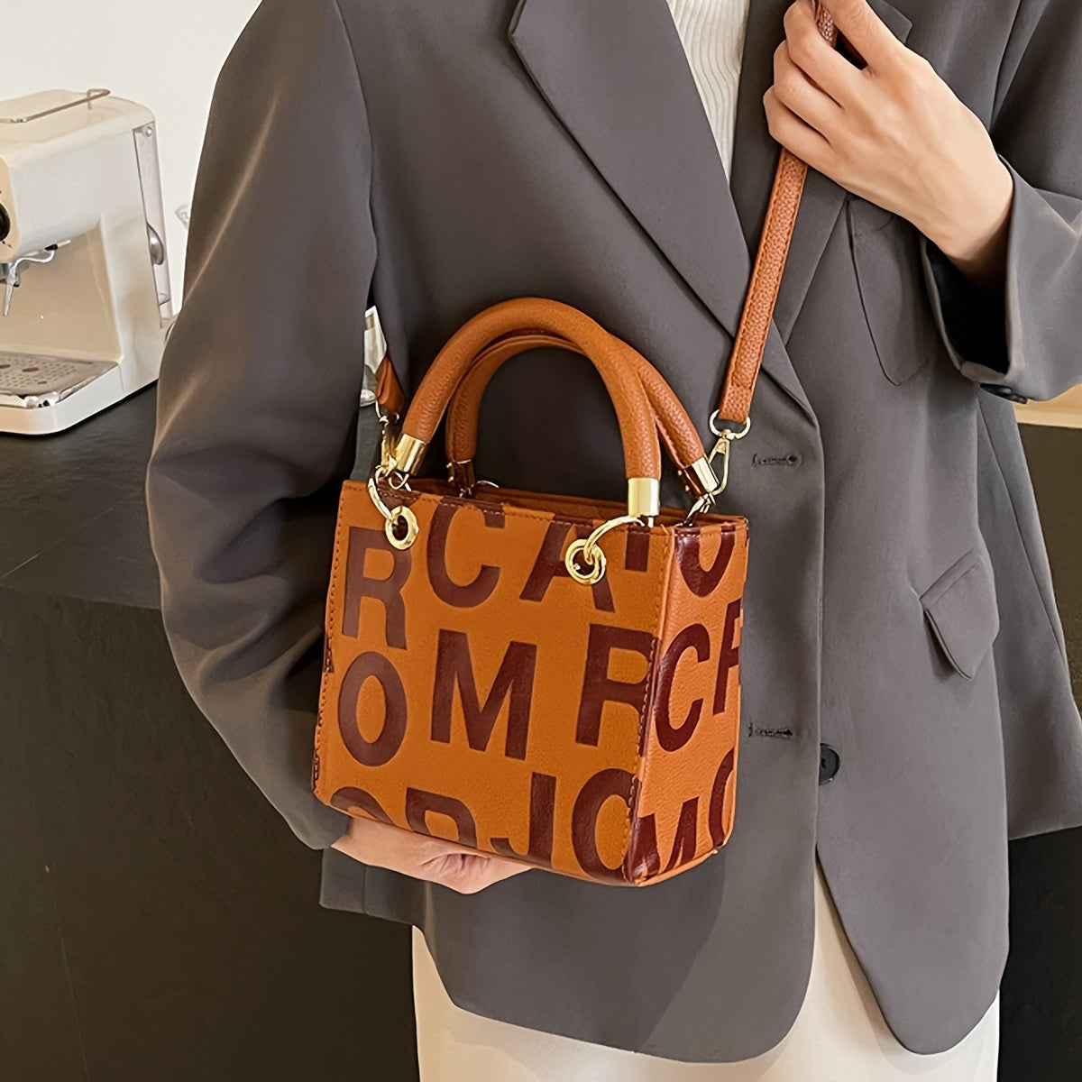 Fashionable Handbag with Alphabets Embossed Print, Crossbody & Shoulder Bag for Shopping, Parties, and Outings