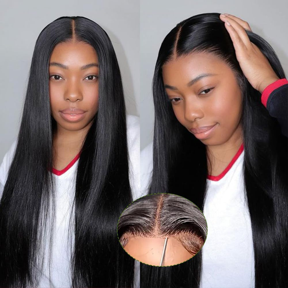 5x5 HD Transparent Lace Front Wig Glueless Closure Human Hair Wig - 3-Second Application, Pre-Plucked & Pre-Cut, Pre-Bleached Knots, 250% Density Sleek Straight Hair for | Natural Hairline, High-Density Voluminous Hair, Wig A