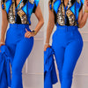 Women'S Print Casual V-Neck Buttoned Petal Sleeve Leopard Print Shirt Set
