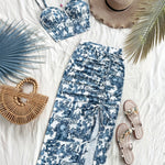 Spring and summer new arrivals: Beach vacation portrait print halter top and side slit skirt.
