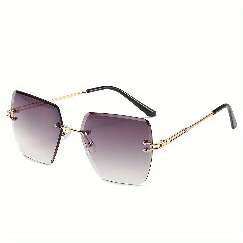Y2K Rimless Women’s Fashion Glasses with Gradient Lenses, Retro Metal Frame, Large Polygonal Design, Stylish Travel & Fashion Accessories, Casual Eyewear for Everyday Glamour