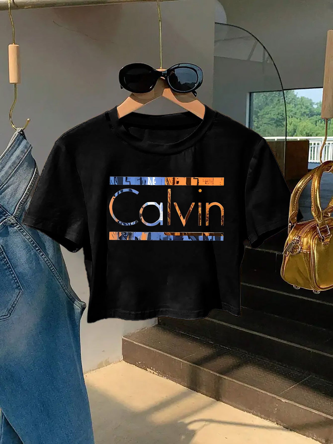 Women'S Y2K Style "Calvin" Graphic Tee - Soft & Comfortable Short Sleeve T-Shirt, Casual & Fashionable, Spring/Summer Top, Casual Wear | Playful Print | Comfortable Fit, Ladies T Shirts