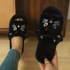 Women's comfortable black and white cat Faux Fur slippers - soft Faux Fur, non-slip EVA sole, hand wash or dry clean, suitable for indoor use - suitable for all seasons