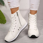 YMM980-99 White & Black Military Green High-Top Side Zipper Women'S Fashion Casual Versatile Inner Zipper Lace-Up Comfortable Breathable Sports Ankle Boots