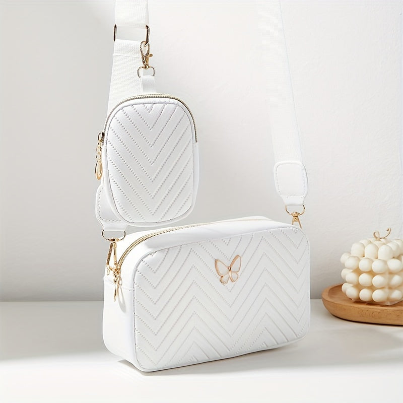 Stylish Embossed, Embossed Quilted Square Crossbody Bag + Women's Mini Wallet Pendant Combination Set, Multifunctional Shoulder Bag, Square Bag, Very Suitable for Outdoor Commuting, Daily Use and Travel