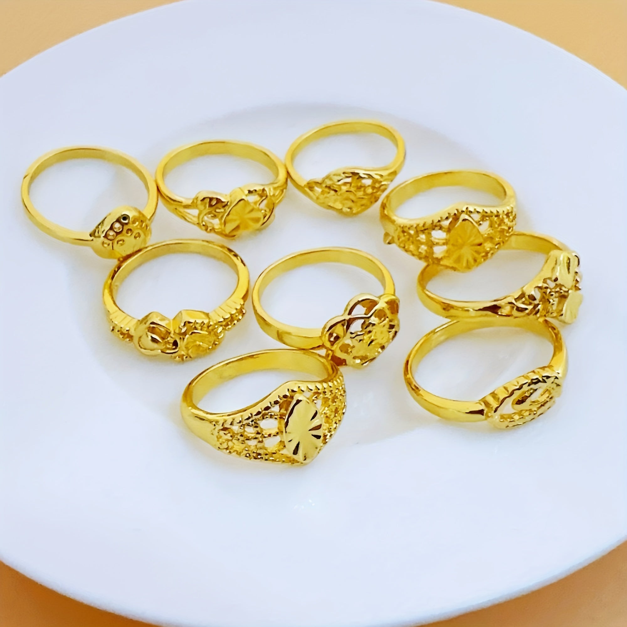 20pcs Electroplated Golden Multi-piece Set Women's Small Jewelry Fashion Ring Party Birthday Event Jewelry