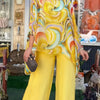 Women'S Vibrant Yellow & Multicolor Swirl Print Two-Piece Set - Loose-Fitting Long Sleeve Top & Wide-Leg Pants, Casual Spring/Summer Outfit, Polyester Blend, Casual Wear|Vibrant Print Top|Polyester Fabric