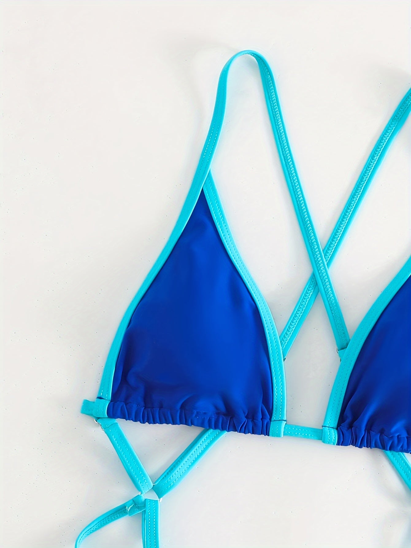 Contrast Trim Blue Hollow Out Crisscross Strap Backless Monokini One-piece Swimsuit -  Polyester & Spandex - For Women - Perfect for Summer Beach Vacations & Pool Parties - Ideal Gift for Swim Enthusiasts