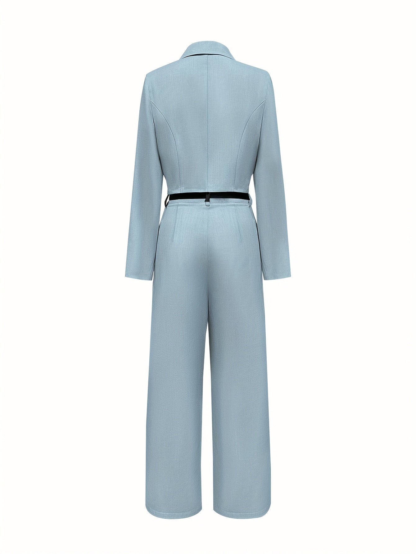 Elegant Two-Piece Long Sleeve Suit - Beige Polyester, Double-Breasted Blazer with Wide Lapels & High-Waisted Flared Pants, Stylish Accessory Bag, Perfect for Fall/Winter, Stylish Workwear | Elegant Two-Tone Suit | Polyester F