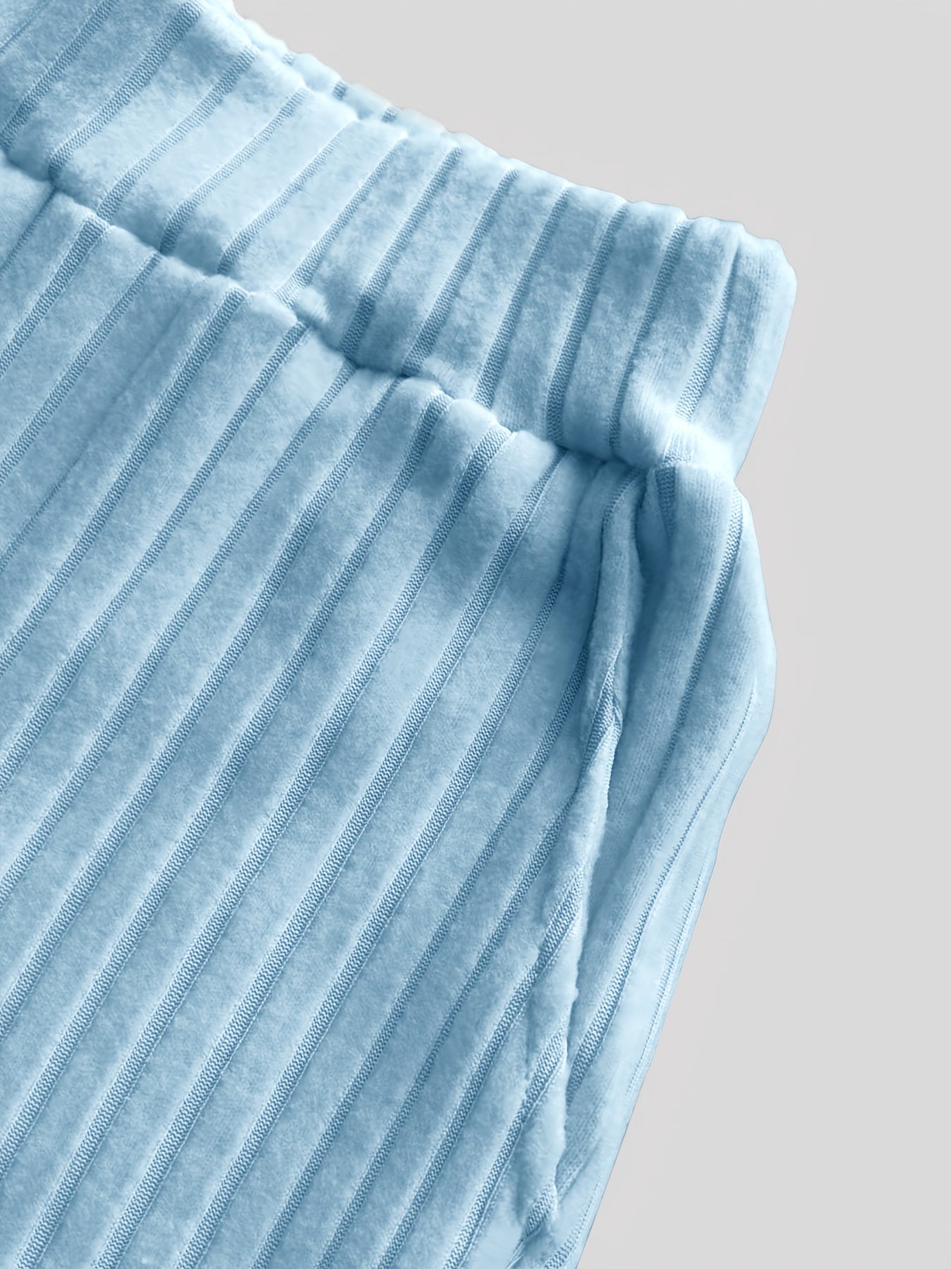 Women's Casual V-Neck Long Sleeve Pajama Set - Light Blue Ribbed Lounge Outfit with Print Cross Detail, Machine Washable, Ladies Pajama Sets