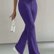 High-Waisted Flare Pants, Elegant Solid Women's Trousers