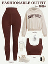 Women's Slimming Basic Loose Sweatshirt with Printed Solid Color Slimming Sports Three-piece Set