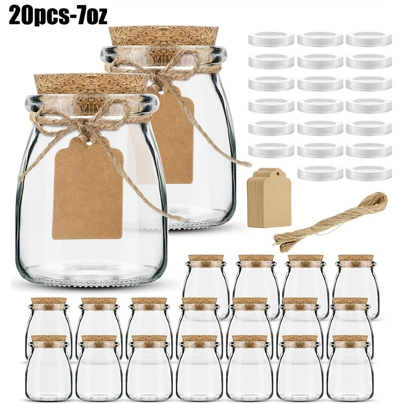 40pcs Small Glass Jar with Wooden Stopper Lid 3.4 Oz Yogurt Pudding Jar Candy Storage Glass Container with Label And Rope Suitable for Wedding Party Gifts