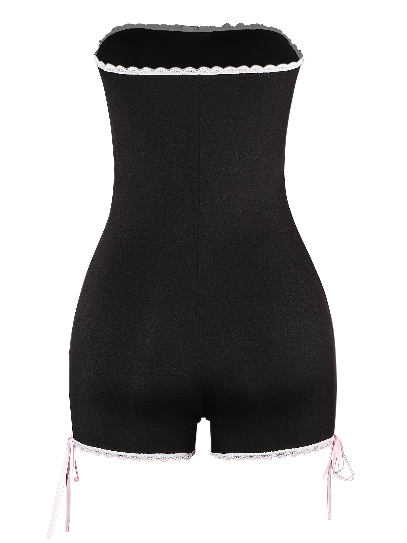 Women's Off-Shoulder Bow-Accented Polyester Unitard with Elastane - Solid Color Form-Fitting Romper, Knit Fabric Sleeveless Short Jumpsuit - For Women - Perfect for Night Out, Parties & Events - Ideal Gift for Fashionable Wom