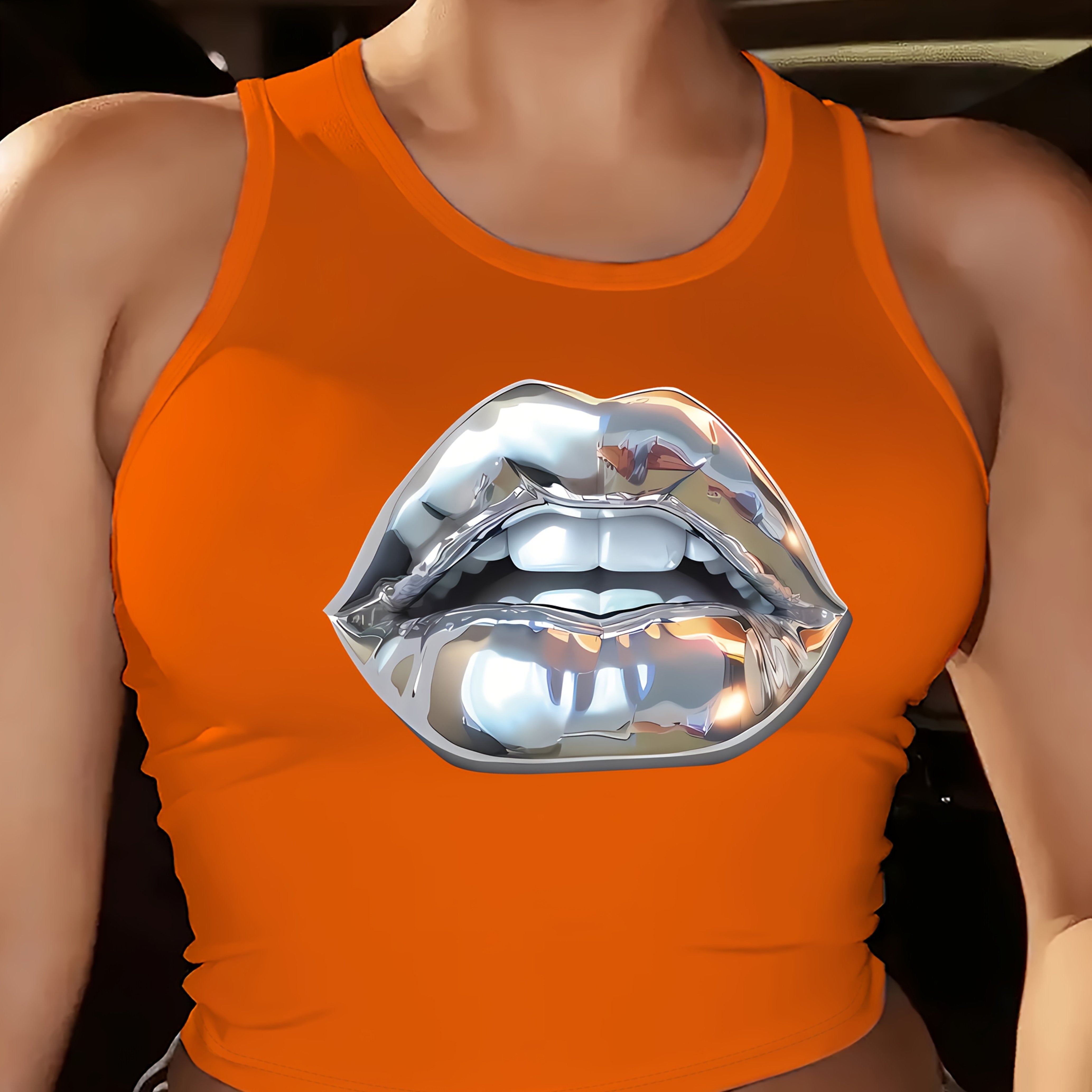 [Casual Fashion Crew Neck Vest] Lip Pattern Vest, Sleeveless Casual Fashion Crew Neck Vest, Spring/ Summer Women's Top