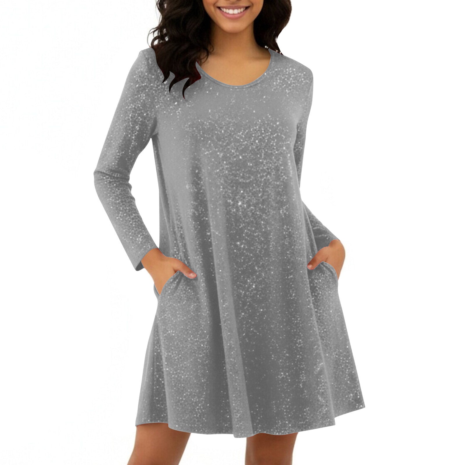 Fashionable Round-neck Long-sleeve Sequin Dress