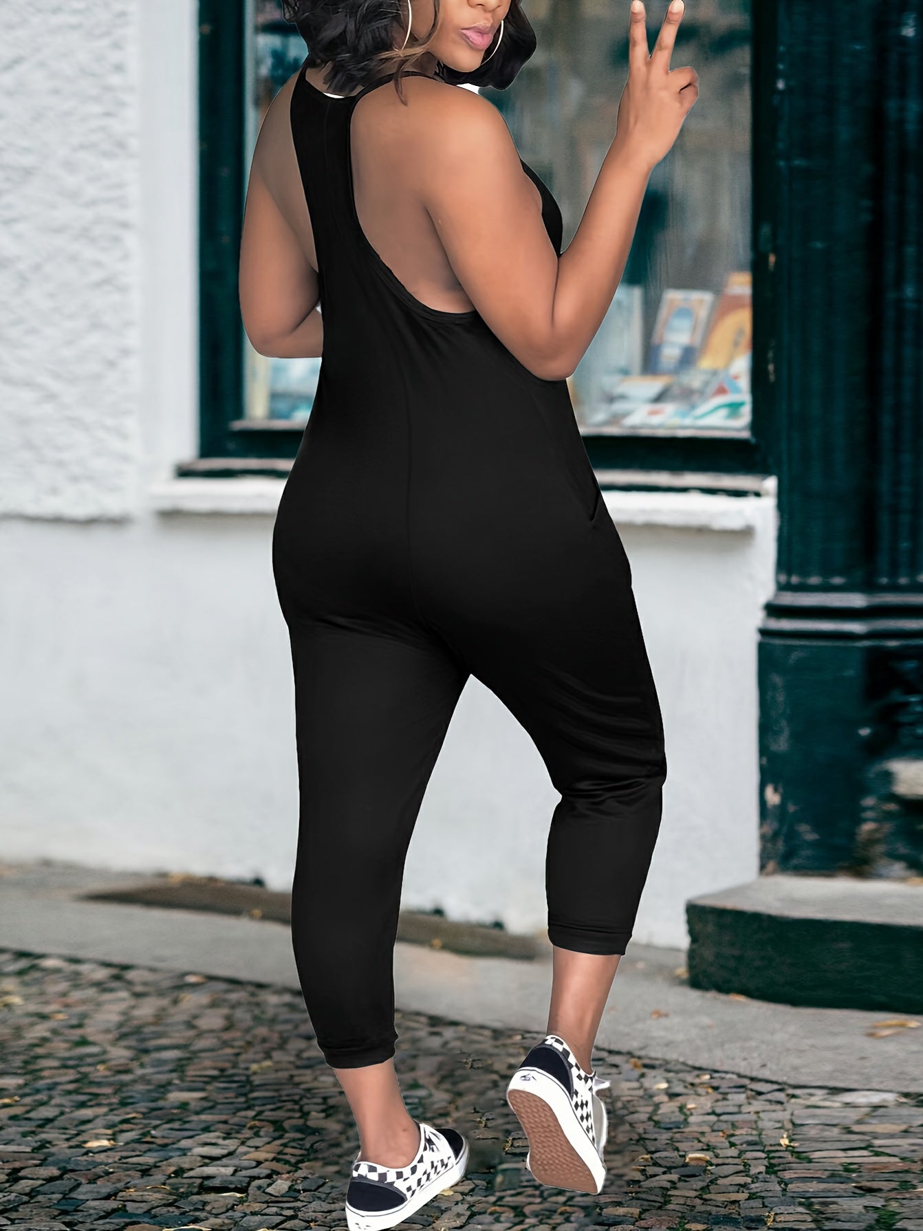 Solid Color Stylish Casual Pocket Jumpsuit