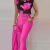 Polyester Blouse And Pants Set, Elegant Floral Print, High Neckline, Machine Washable - Spring/Summer Casual Outfit - For Women - Perfect for Parties, Work, or Daily Wear - Ideal Gift for Her