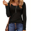 Women'S Basic Long-Sleeved Jumpsuit, Lapel Casual Shirt, Cute Crew Neck Ribbed Shirt
