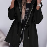 Women's Casual Hooded Jacket with Drawstring & Zip Pockets - Polyester, Machine Washable, Solid Color for Fall/Winter